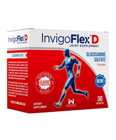 InvigoFlex D - 1500mg of Glucosamine Sulfate Powder (Classic Formulation) - Premium Joint Pain Relief Supplement for Knees, Hands, Back, and Hip Support Packets - 30 Packets