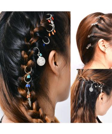 Cuhair 20 rings for hair for girls women cute shiny silver-colored star star shape hair clips for braids braided hair hair accessories