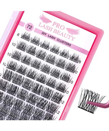 Cluster Lashes 72 Pcs Lash Clusters DIY Eyelash Extension Individual Lashes Fantasy D-16mm Thin Band Easy to Apply at home Lashes 16 mm Fantasy