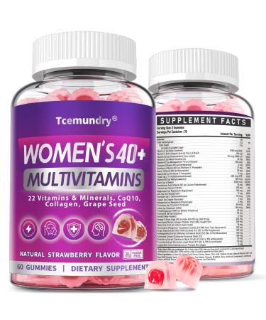 Methylated Multivitamin for Women 40+: Womens Multivitamin Gummy with Biotin CoQ10 Collagen Grape Seed Vitamins A C D E B Complex for Energy Beauty Immune - Vegan Sugar Free 60 Gummies Strawberry 60 Count (Pack of 1)