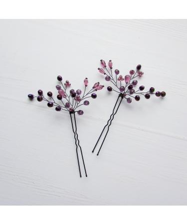 Kercisbeauty Purple Beaded Hair Pins for Wedding Bride Bridesmaid Bridal Violet Hair Piece Dancing Prom Accessory for Teen Girls Women Evening Party Pack of 3 - Buy Online on GoSupps.com