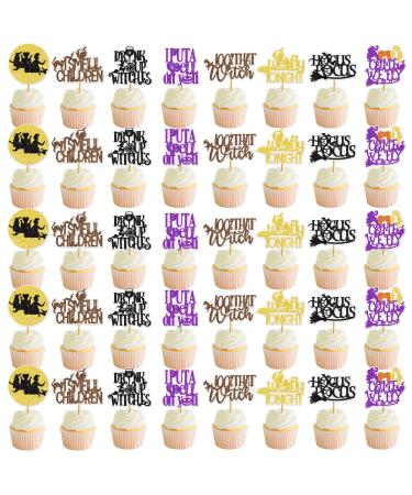 40Pcs Hocus Pocus Cupcake Toppers Hocus Pocus Party Decorations Hocus Pocus Decorations I Put A Spell on You I Smell Children Cupcake Toppers Glitter Hocus Pocus Party Supplies