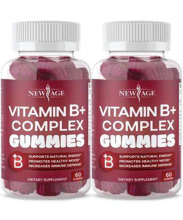 Vitamin B Complex Gummies by NEW AGE  with Vitamin B3 B5 B6 B7 B9  B12  with Biotin Folic Acid  Vitamin C  Gluten-Free Vegan  120 Count- 2-Pack