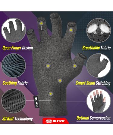 BLITZU Copper Massage Gloves for Women - Pink, Medium - Compression Half Finger Gloves for Arthritis and Carpal Tunnel Relief - Buy Online on GoSupps.com