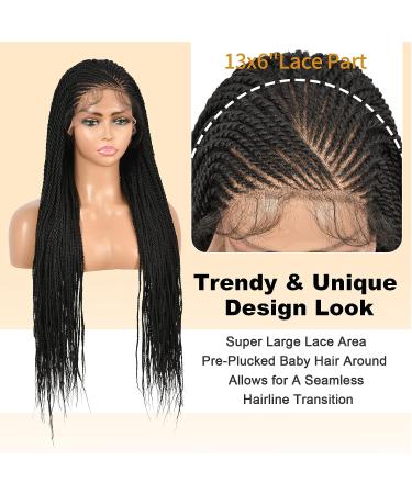 Brinbea 13X6 Lace Front Braided Wig | Premium 30 Synthetic Black Cornrow Hair Wig with Baby Hair | Twist Braids for Women - Buy Online on GoSupps.com