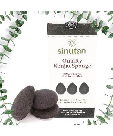 Sinutan | Konjac Face Sponge | 100% Natural Bamboo Activated Charcoal | Konjac Sponge for Exfoliation and Deep Pore Cleansing | Ecological Sponges | Gift Idea