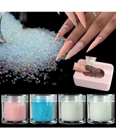 Pixie Crystals for Nail with Recycling Box  Micro Pixie Beads Glass Caviar Beads for 3D Nail Art DIY Charms Decorations (Crystal AB) 4 Colors with Recycling Box