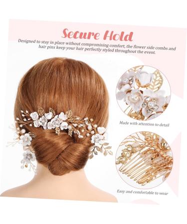PLAFOPE 1 Set Comb Set Bride Side Combs Hair Decorations U Shaped Hair Pins Rhinestones Wedding Side Comb Wedding Hair Pins Wedding Veil Combs Flower Bridal Combs Hair Flowers Pearl White - Buy Online on GoSupps.com