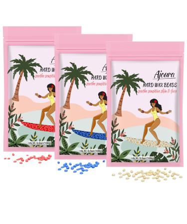 300g Wax Beads for Hair Removal, Ajoura Refill Wax Beans for Hair Removal kit, Hard Wax for Full Body Brazilian Bikini Face Eyebrow Armpit Leg Back and Chest, At Home Waxing Beads for Women Men Pink off-white blue