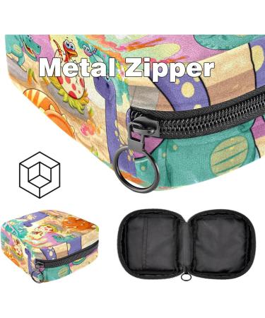 Javenproeqt Portable Women's Binding Bags | Menstrual Cup Pocket & Pads for Teens | Colorful Dinosaur Cartoon Design - Buy Online on GoSupps.com
