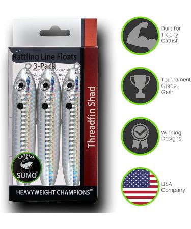 Catfish Rattling Line Float Lure 3-Pack - Demon Dragon Style Peg for Santee Rig Fishing - 4 inch Threadfin Shad - Buy Online on GoSupps.com