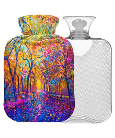 Naanle hot water bottle with lid oil painting autumn transparent hot water bottle heat bottle for back pain relief handfoot warmer neck warmth and cold therapy 1l