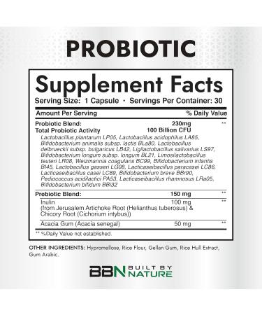 Built by Nature 100 Billion CFU Probiotic 16 Strains + Prebiotics Immune & Digestive Support for Women & Men Delayed Release Capsules Shelf Stable 1 Month Supply - 30 Capsules - Buy Online on GoSupps.com