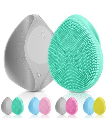 Face Scrubber Silicone Manual Exfoliator: Handheld Mini Facial Exfoliating Brush Soft Silicon Exfoliation Scrubby - Blackhead Cleaning Pore Cleansing Massaging for Sensitive Skin A-green and Grey