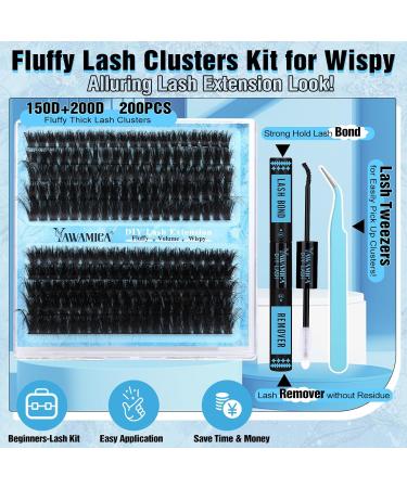 Yawamica Lash Extension Kit - Fluffy 150D & 200D Lash Clusters | 12-20mm Individual Lashes | DIY Eyelash Extension Set with Bond Remover & Applicator - Buy Online on GoSupps.com
