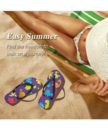 Mnsruu Cartoon Dinosaur Flip Flops - Purple Comfortable Footwear for Men & Women | Home Hotel Spa & Travel - Buy Online on GoSupps.com