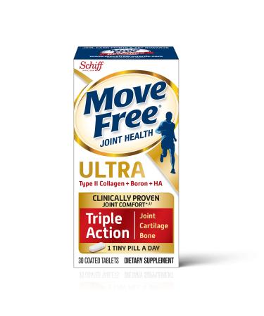 Move Free Ultra Triple Action Joint Support Supplement - Type II Collagen Boron & Hyaluronic Acid - Supports Joint Comfort, Cartiliage & Bones in 1 Tiny Pill Per Day, 30 Tablets (30 servings)* Triple Action 30 Count