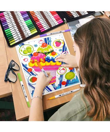 100 Colors Duo Tip Brush Markers Pens - Watercolor Art Markers for Coloring Books - Christmas Gifts for Kids & Adults - Buy Online on GoSupps.com