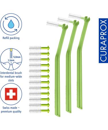 Curaprox Interdental Brushes CPS 011 Prime Plus Bundle - 3 Green Brushes 1.1 mm Diameter 5 mm Effectiveness | Complete Set with Holders | International Shipping - Buy Online on GoSupps.com