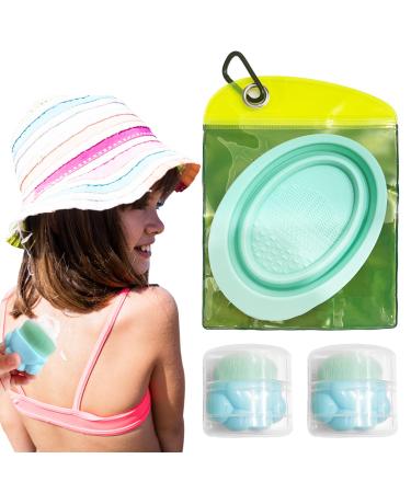 Sunscreen Applicator for Kids 2pc Roll On Sun Block Applicator with Protective Caps 1pc Foldable Silicone Makeup Brush Cleaner Bowl 1pc Reusable Bag 1pc Hooks Clips