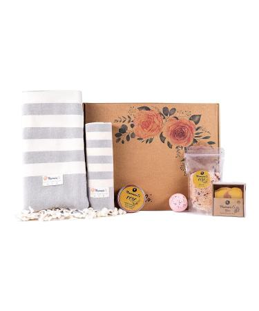 Rose Spa Gift Set for Women - Turkish Towels, Candle, Soap, Bath Salt & Bomb - Luxurious Self-Care Kit - Buy Online on GoSupps.com