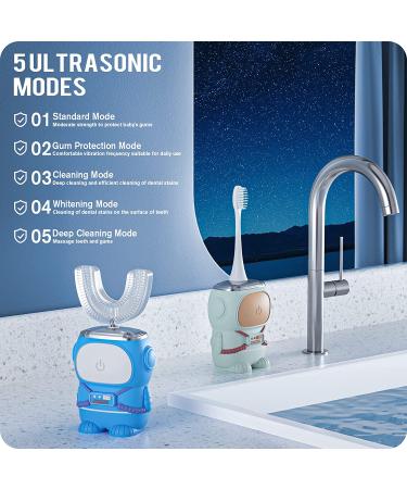 Kid's U-Shaped Electric Toothbrush IPX7 Waterproof | 5 Cleaning Modes | 60S Smart Reminder | Cartoon Astronaut Design | Blue (Ages 6-12) - Buy Online on GoSupps.com