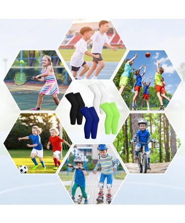 Kids Long Compression Leg Sleeves - 4 Pairs Non Slip UV Protection for Basketball, Running, Sports - Boys & Girls Youth Size (Black/White/Blue/Green) - Buy Online on GoSupps.com