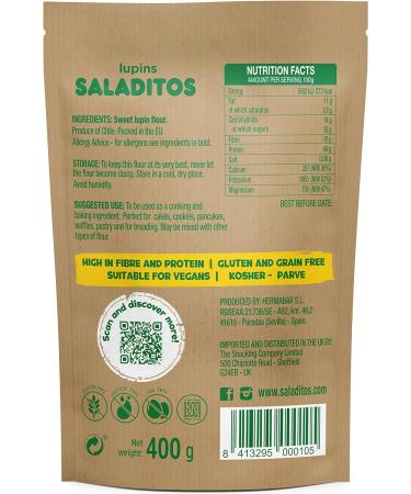 Saladitos Lupin Flour - High Protein Low Carb & Keto Friendly Gluten Free and Vegan Flour Alternative 5x400gr One Size - Buy Online on GoSupps.com