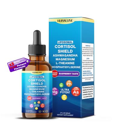 Liposomal Cortisol Shield Ashwagandha Magnesium Theanine Phosphatidylserine St Johns Wort Liquid Drops Ultra Potent Natural Taste USA Made & Lab Tested 2 FL OZ (60ml) 60ml (pack of 1)