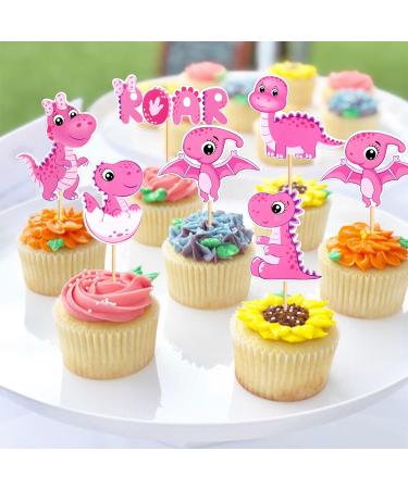 Cyodoos 36 Piece Dinosaur Cupcake Toppers Baby Dinosaur Cupcake Children's Birthday Party Cake Decorative Supplies Perfect for Dinosaur Parties and Boys and Girls' Birthday Party Decorative Supplies Pink - Buy Online on GoSupps.com
