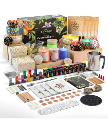 ASH & HARRY (US Based Company Premium Candle Making Kit - Complete DIY Starter Set - Pure Soy Wax, Designer 10 Tin & Glass Jars - 10 CPL Branded Fragrances, Soy Wax Candle Maker Dyes