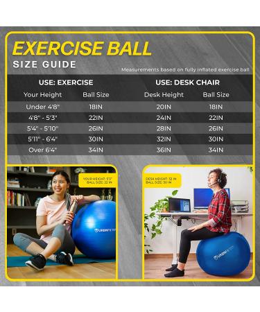 URBNFit 26IN Exercise Ball - AntiBurst Yoga Ball for Pregnancy Stability - Swiss Balance Ball with Pump - Fitness Ball Chair for Office and Home Gym - Black - Buy Online on GoSupps.com