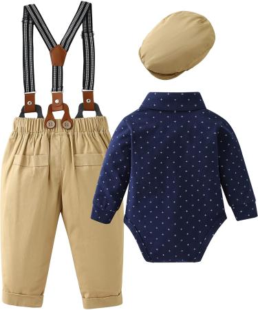 ZOEREA Baby Boy Gentleman Outfit Set | Romper Jumpsuit with Bow Tie | 12-18 Months | Dark Blue - Buy Online on GoSupps.com