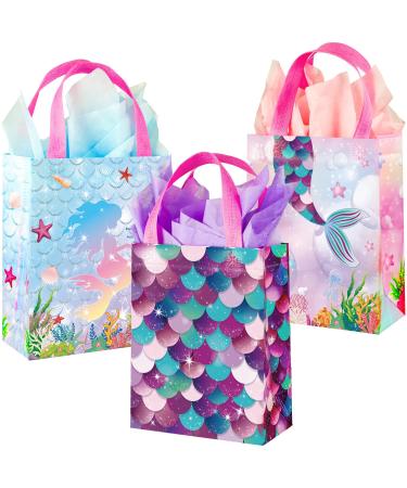 BLEWINDZ 18Pcs Mermaid Small Gift Bags with 18Pcs Tissues (3 styles)