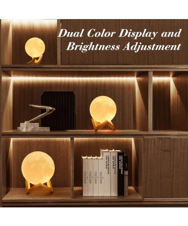 Methun 3D Moon Lamp - 7.1 Inch Wooden Base, LED Night Light for Home Decor, Bedroom, Birthday Gifts - White & Yellow - Buy Online on GoSupps.com