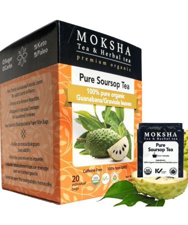 Pure Soursop Tea made with Pure Graviola Leaf- Guanabana Leaves- 20 Organic Tea Bags Moksha Ayurveda orange