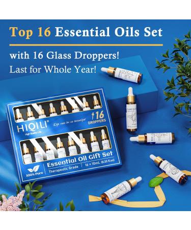 HIQILI Essential Oils Set - 16x10ml Aromatherapy Scents for Diffusers at Home - Lavender, Peppermint, Tea Tree, Orange, Lemongrass, Eucalyptus - Buy Online on GoSupps.com