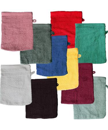 KH household trade washing glove terry 10 pieces (5x2-verch. Colored) approx. 16x21cm 100% cotton university single-colored walk frottier washcloth - Buy Online on GoSupps.com