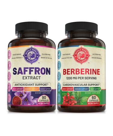 WHOLE WORLD WELLNESS Pure Saffron Extract & Premium Berberine Bundle (One Bottle Each). Supports Mood Energy Boost Metabolic Function. USA Made.