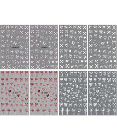 JMEOWIO Heart Bow Tie Nail Art Stickers - 8 Sheets Self-Adhesive Pink Decals for Stunning Nail Designs | Nail Supplies & Accessories - Buy Online on GoSupps.com