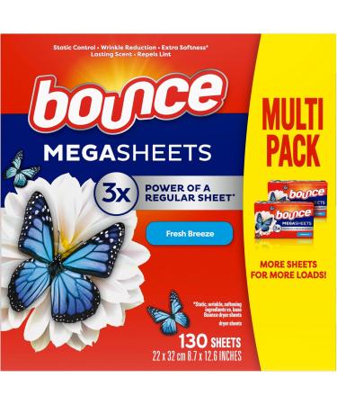 Bounce WrinkleGuard Mega Fabric Softener Dryer Sheets, Wrinkle Release with Outdoor Fresh Scent, 130 ct - Buy Online on GoSupps.com