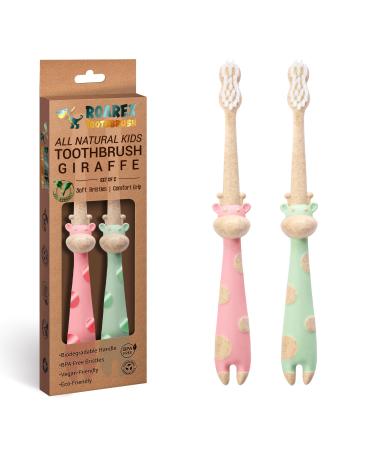 ROARex Vegan Eco Friendly All Natural Kids Toothbrush Made from Plants  Sweet Baby Giraffe | 100% Biodegradable and Compostable | 1% for The Planet Product 2 Count (Pack of 1) Rose/Mint