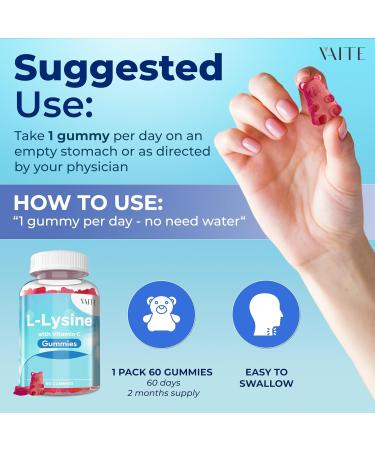 L-Lysine Gummies with Vitamin C - Vegan Gluten Free Supplements for Tissue Health Immune Support & Skin Health - Non-GMO Amino Acid Complex for Adults - Buy Online on GoSupps.com