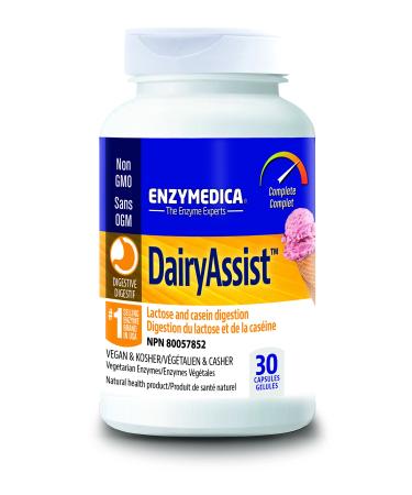 Enzymedica - Dairy Assist 30 Capsules - Promotes Both Lactose and Casein Digestion - Digestive Enzymes - Relief from Gas Bloating Cramping and Diarrhea - Breaks Down Dairy Sugar and Dairy Protein