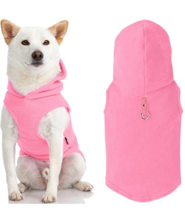 Gooby - Fleece Vest with Hood for Small Dogs Fleece Jacket with Leash Ring Pink Size L Large (Around 18-lb) rose