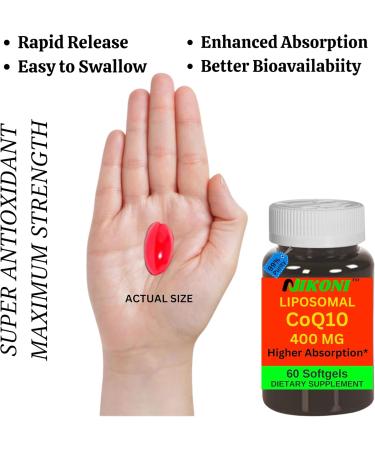 Nikoni Liposomal CoQ10 400 mg, Higher Absorption, Supports Heart, Brain & Energy (120 Softgels) 120 Softgelss - Buy Online on GoSupps.com