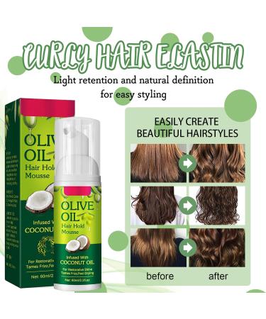 Hair Styling Curling Mousse Olive Oil Styling Mousse Frizz Control Curly Hair Mousse Multi-Purpose Hair Fluffy And Curling Tool for Hydration Nourishing 60ML (1) - Buy Online on GoSupps.com