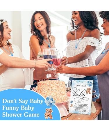 Wesiti 51 Pcs Baby Shower Game Wooden Bear Sign Set with 50 Pacifiers Necklace - Perfect for Gender Reveal Party Favor (Blue) - Buy Online on GoSupps.com