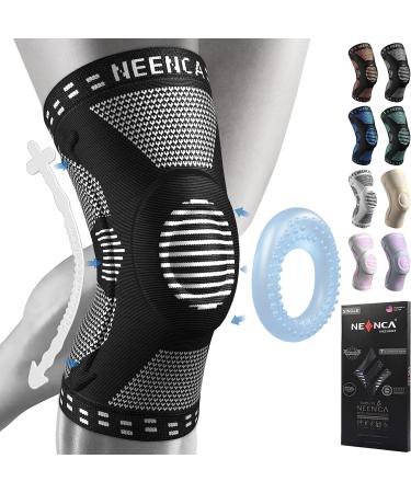 NEENCA knee support compressed knee band with patella gel pads & spring side stabilizers medical knee protectors for running meniscus tear arthritis joint pain relief ACL recovery black XL XL
