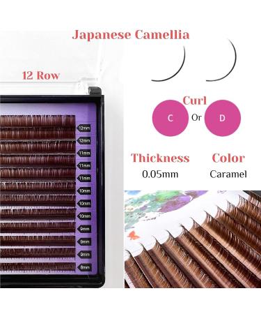 Lash Extension Supplies - 2 Trays 12 Rows Soft Faux Mink Individual Lashes Japanese Camellia Natural Series 0.05-C 10mm & 11mm Caramel - Shop Internationally - Buy Online on GoSupps.com